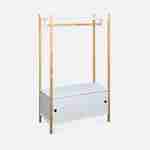 Children's storage unit with clothes rail and two sliding doors - Tobias - Natural pine, White Photo3