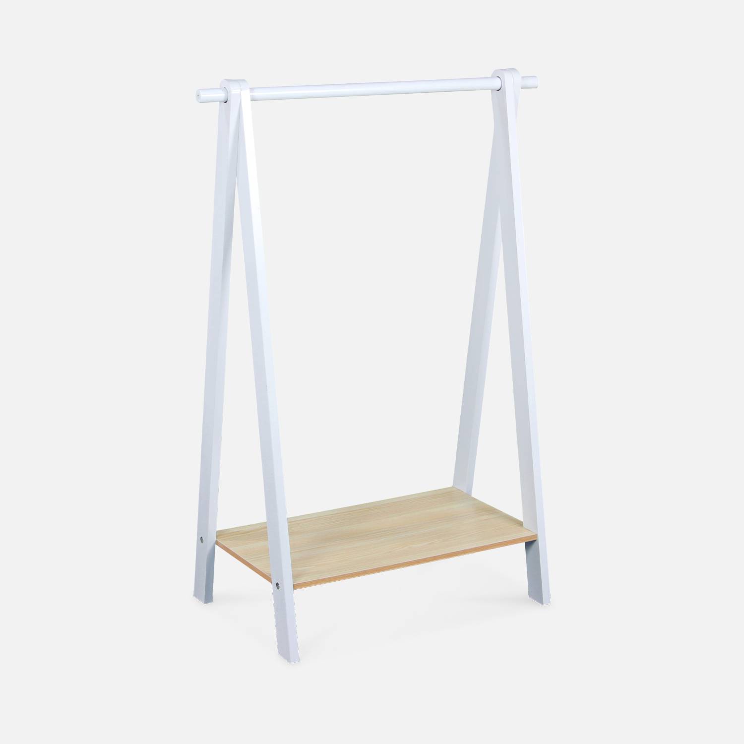 White natural pine children's clothes rail - Tobias - 70 x 100cm, lower shelf, Scandi-style, 4 legs, 4.3kg,sweeek,Photo4