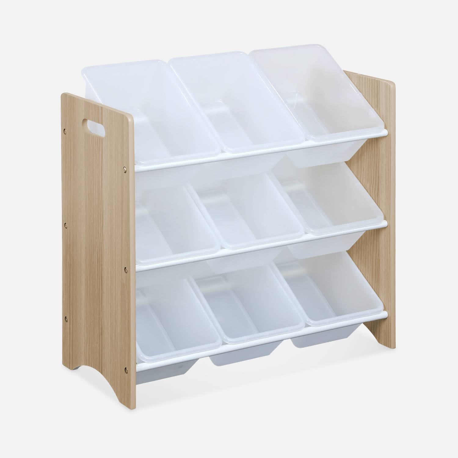 Storage unit for children with 9 compartments, MDF & natural wood, 64x29.5x60cm, Tobias,sweeek,Photo3