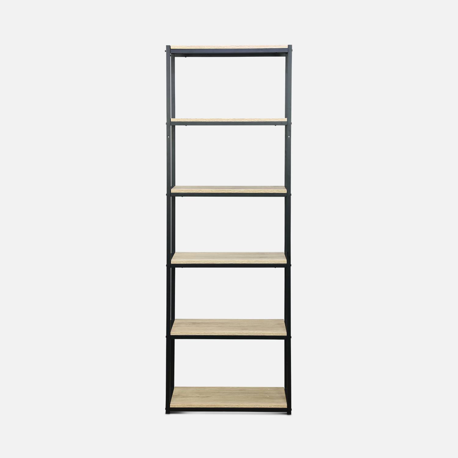 Tall 6 shelf metal and wood effect bookcase - Loft - 60x30x180cm,sweeek,Photo4