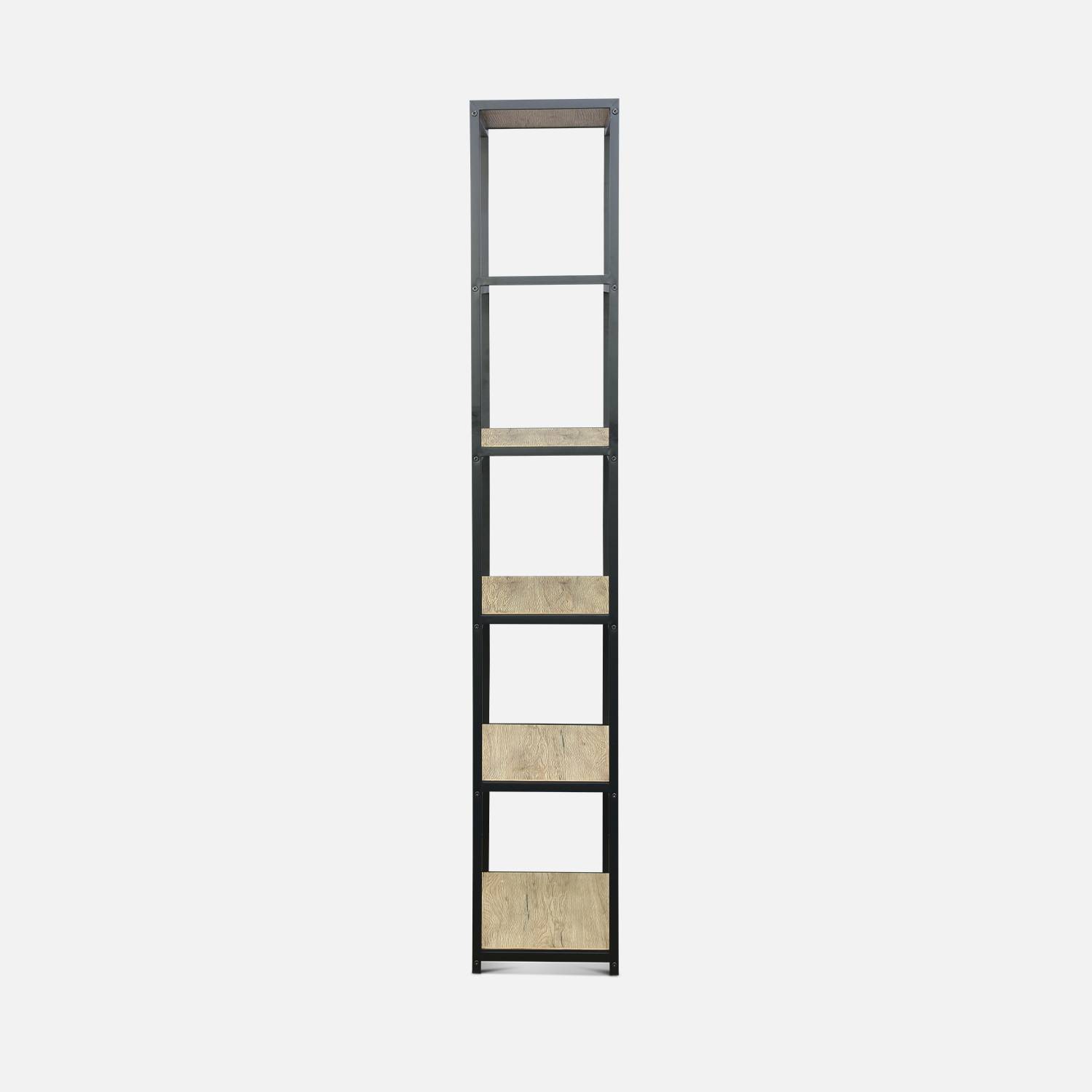 Tall 6 shelf metal and wood effect bookcase - Loft - 60x30x180cm,sweeek,Photo5
