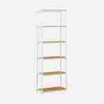 Weisses Metallregal mit Ablagen in Holzdesign - Loft - Bücherregal auf 6 Ebenen, 60x30x180cm Photo2