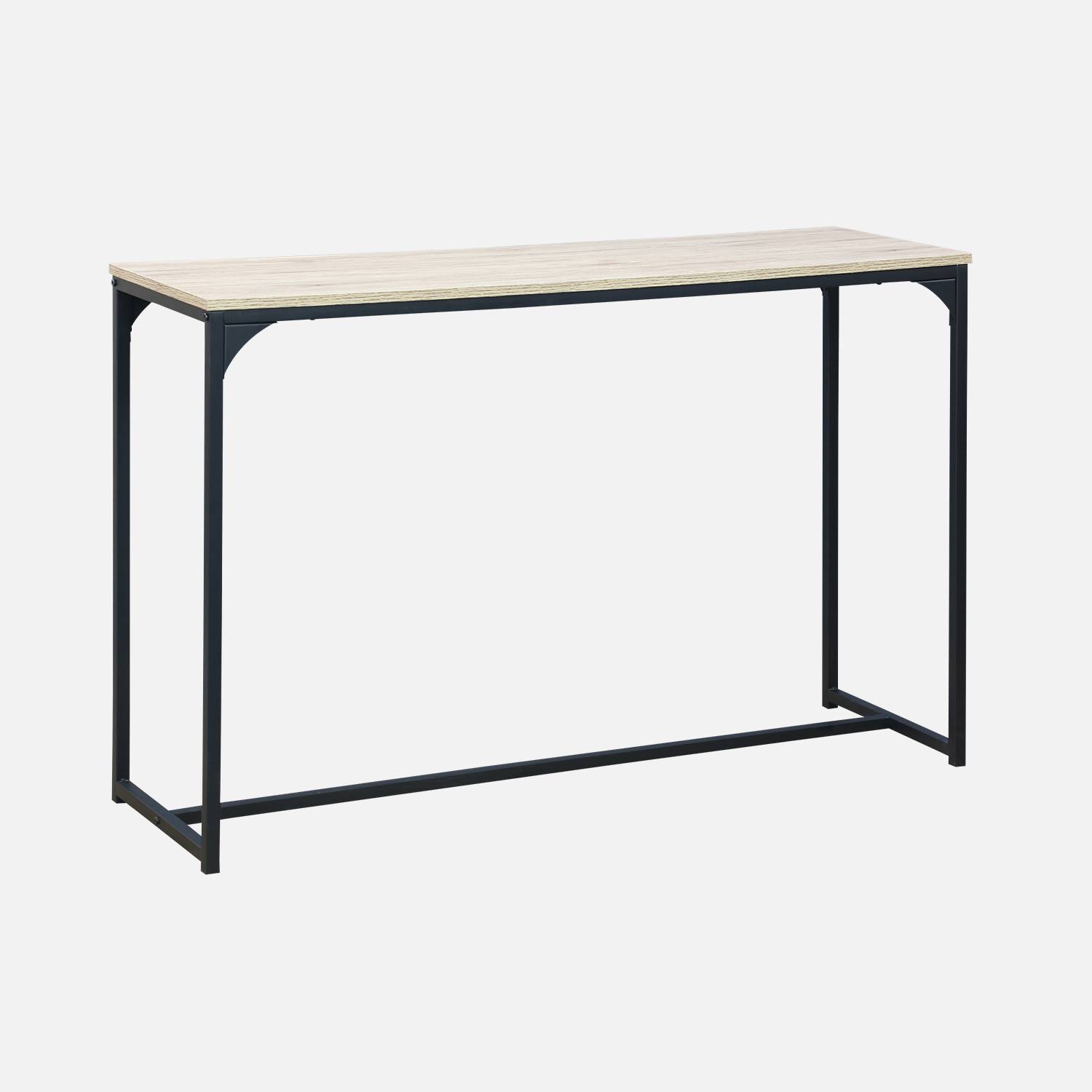 Console en métal noir et décor bois, 120x39x79cm - Loft -  table d'appoint avec 1 barre de renfort ,sweeek,Photo3