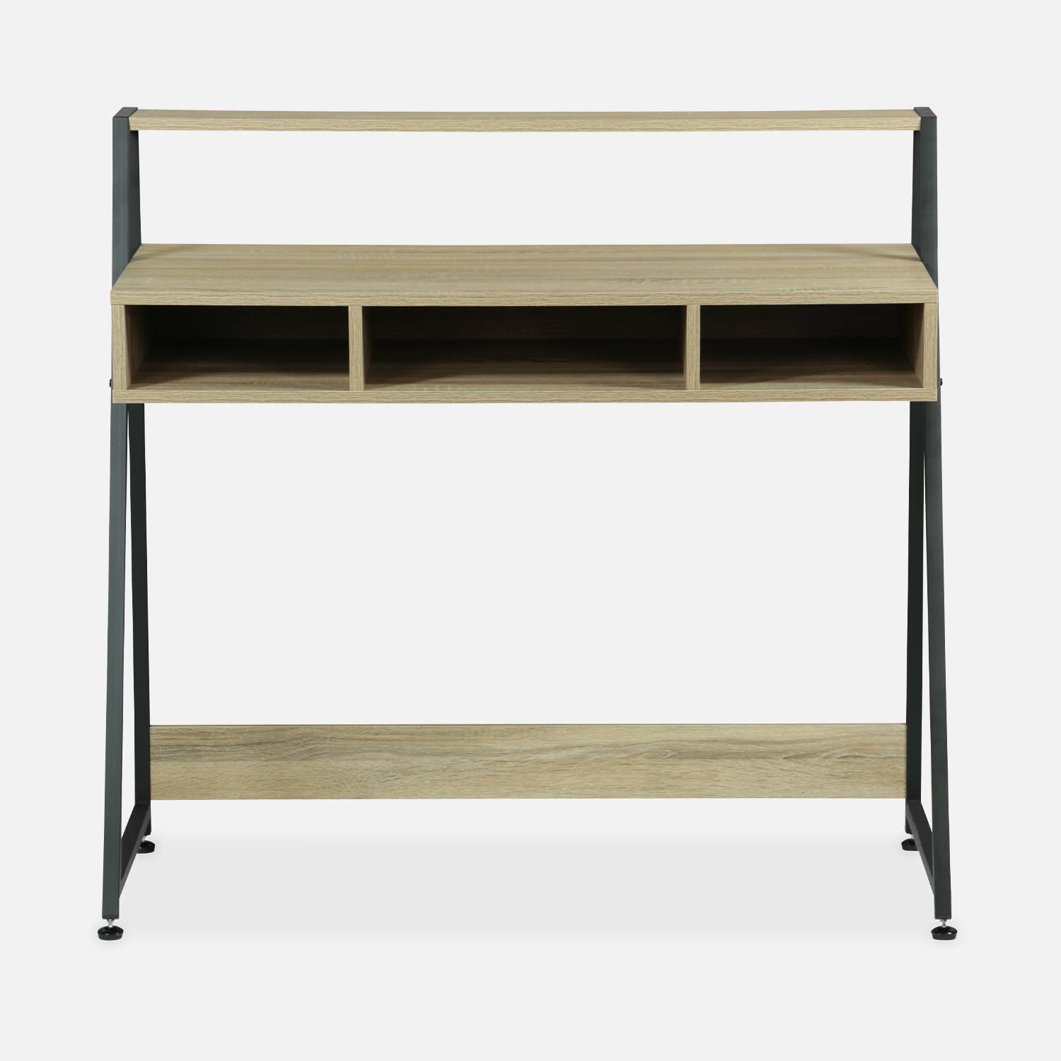 Schreibtisch - LOFT - 3 Aufbewahrungsfächer - 1 Regal - Holzdekor und Metall - L 100 x B 48 x H 94,5 cm,sweeek,Photo3