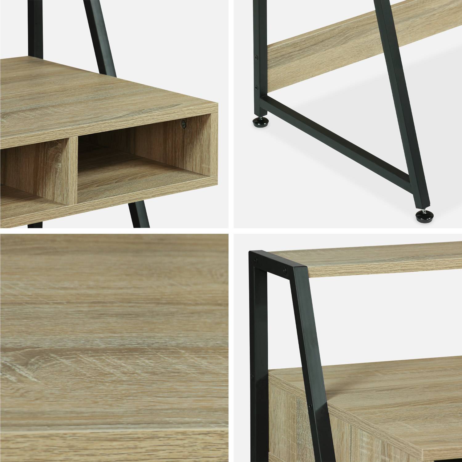 Schreibtisch - LOFT - 3 Aufbewahrungsfächer - 1 Regal - Holzdekor und Metall - L 100 x B 48 x H 94,5 cm,sweeek,Photo4