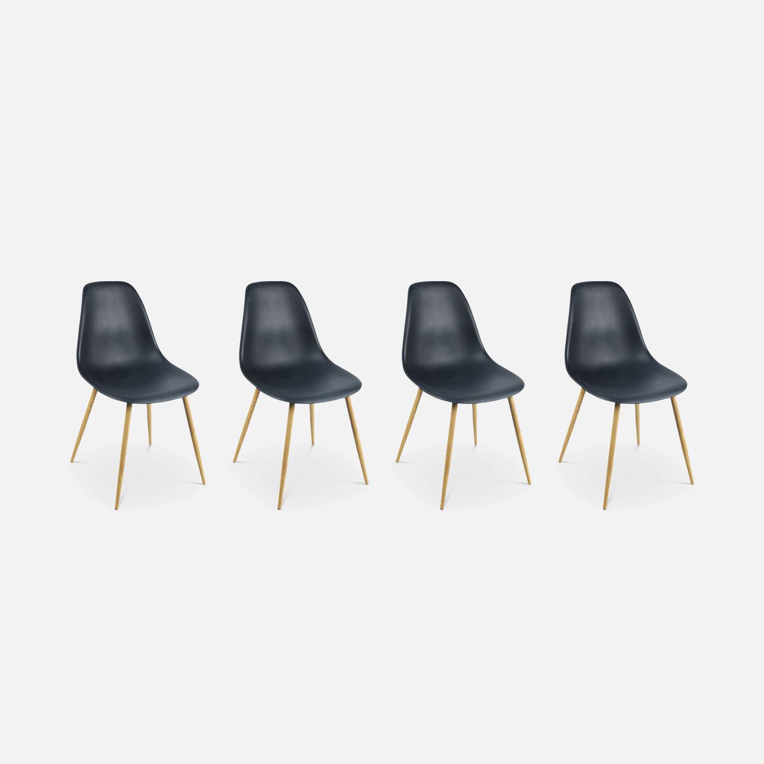 Rechthoekige eettafel zwart metaal 150cm + 4 eetkamerstoelen stoelen, houtkleurige metalen poten, zwarte zitting,sweeek,Photo4
