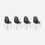 Rechthoekige eettafel zwart metaal 150cm + 4 eetkamerstoelen stoelen, houtkleurige metalen poten, zwarte zitting Photo4