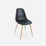 Rechthoekige eettafel zwart metaal 150cm + 4 eetkamerstoelen stoelen, houtkleurige metalen poten, zwarte zitting Photo6