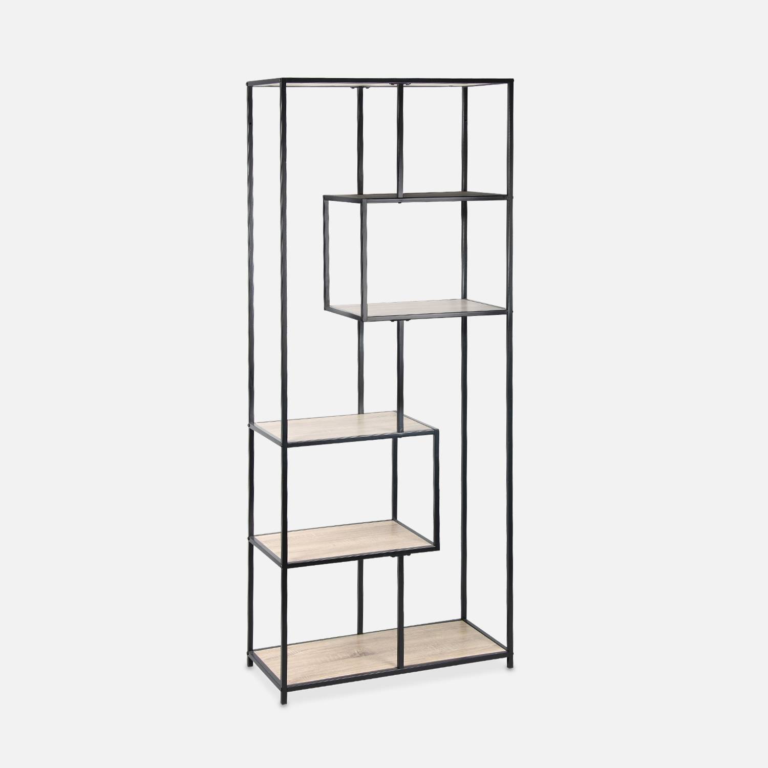 Estantería de metal negro y madera - Loft - Librería de 6 niveles, L 77 x An 33 x Al 185cm,sweeek,Photo3