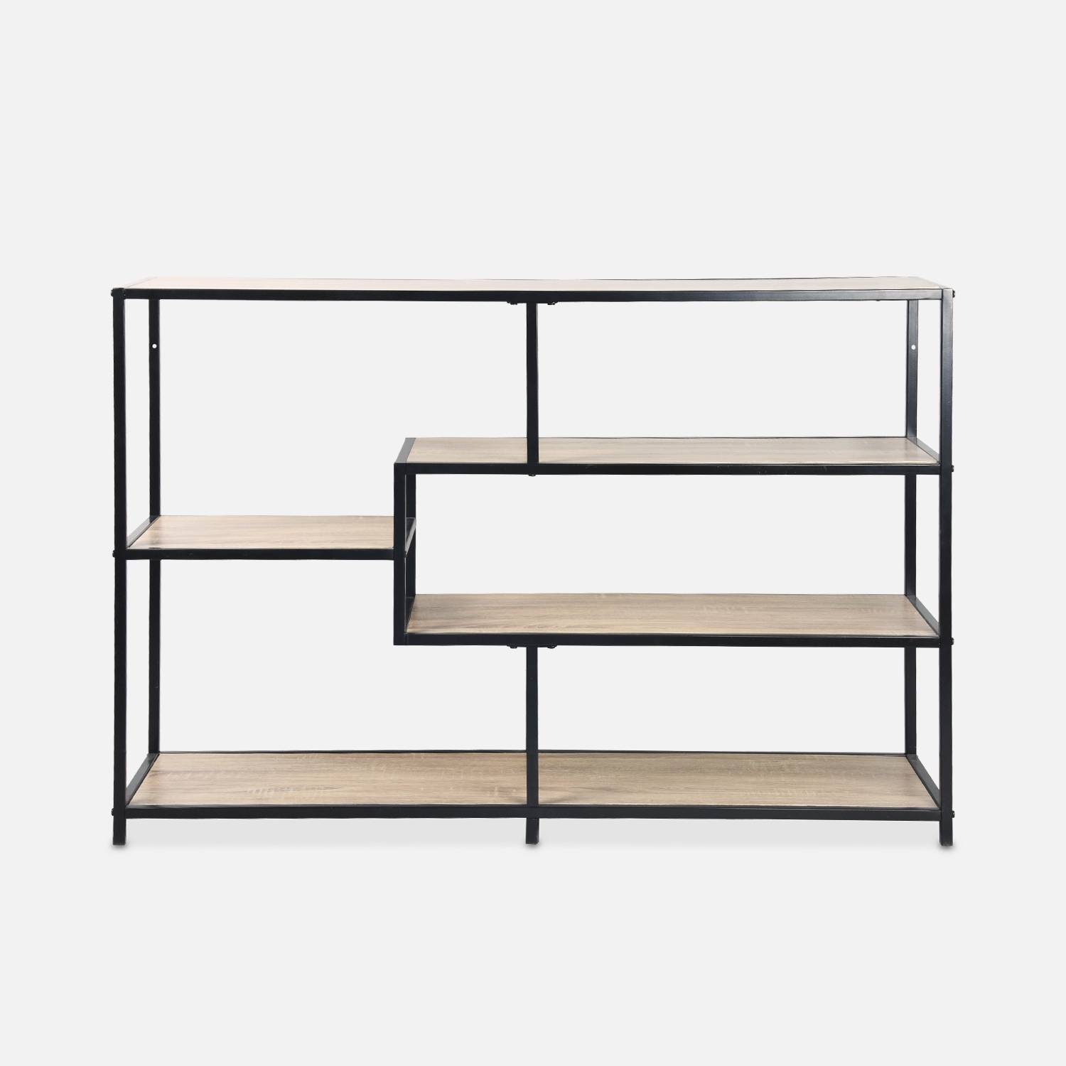 Black metal and wood shelf - Loft - 5-tier bookcase, L 114 x W 33 x H 78cm,sweeek,Photo4
