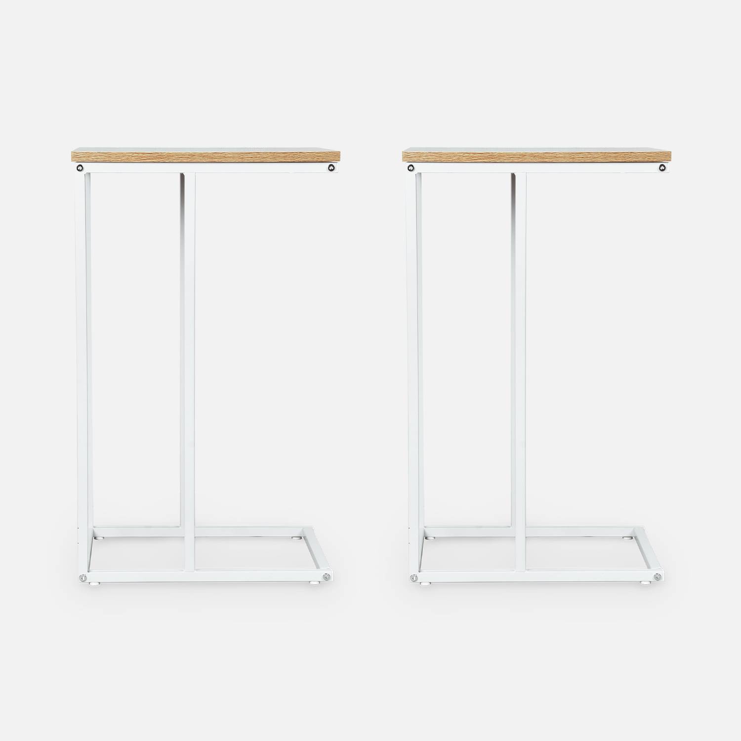 Set van 2 bijzettafels met een wit metalen frame en laminaatplaat tafelblad - Afmetingen: 40x30x66cm,sweeek,Photo5
