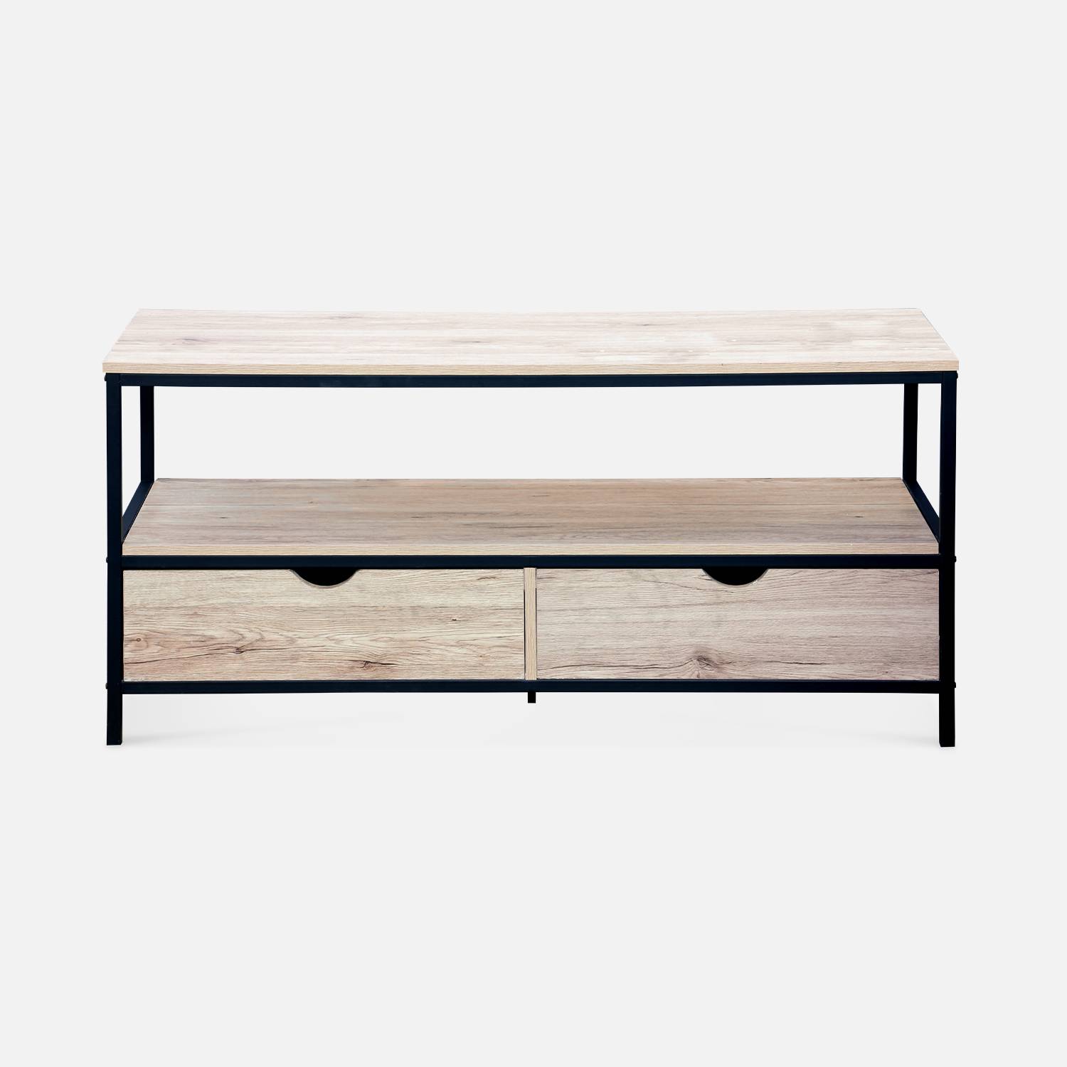 Industrial metal and wood effect TV stand with 2 drawers, 20x39x57cm - Loft - Black,sweeek,Photo6