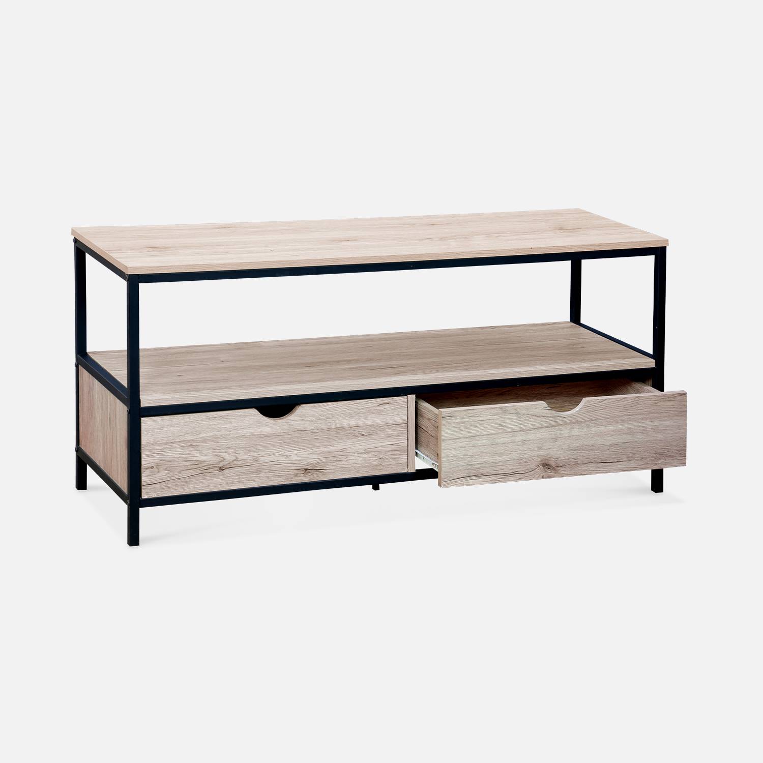 TV-Möbel aus Holzdekor und Metall 120x39x57cm - Loft - mit 2 Schubladen  Photo4