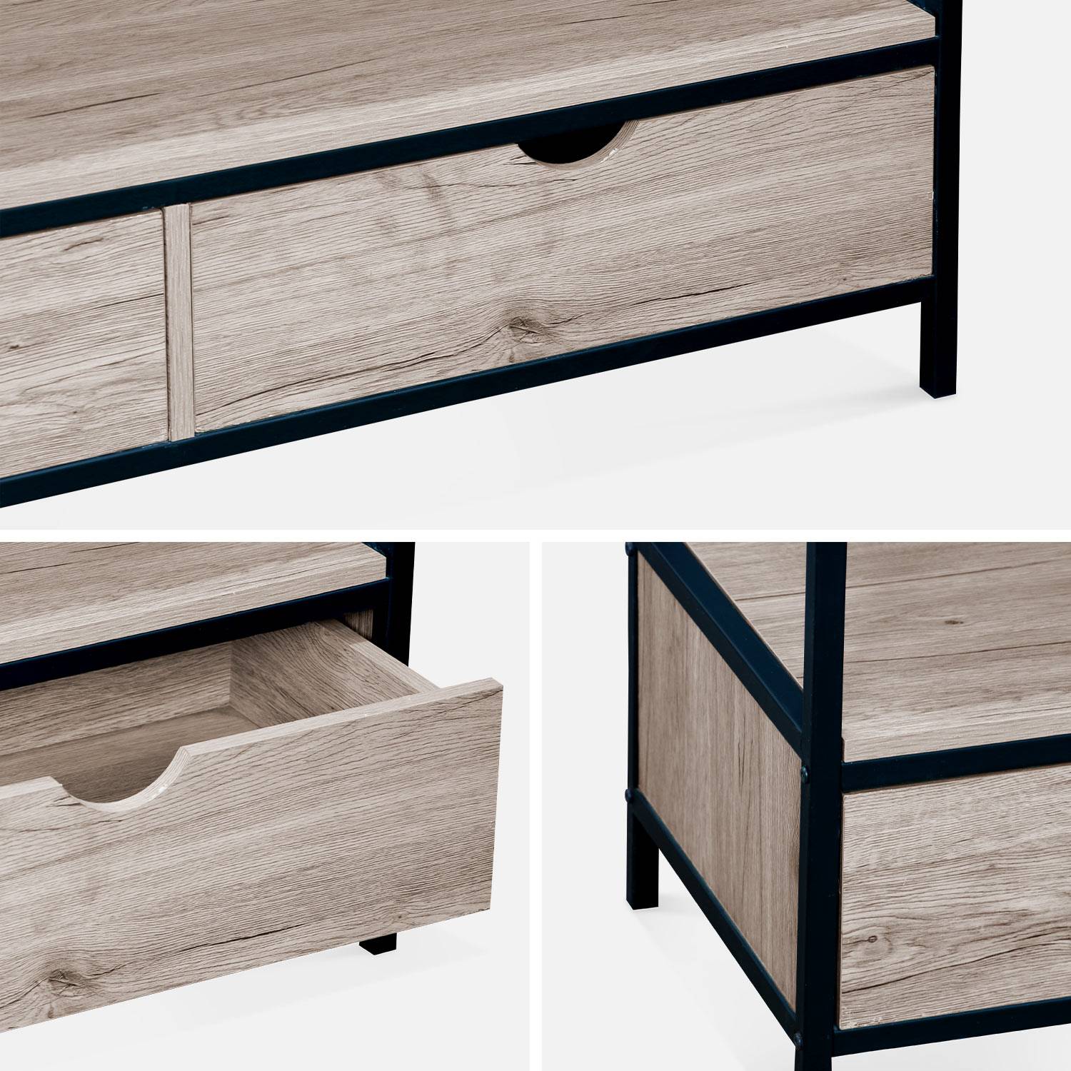 TV-Möbel aus Holzdekor und Metall 120x39x57cm - Loft - mit 2 Schubladen  Photo5