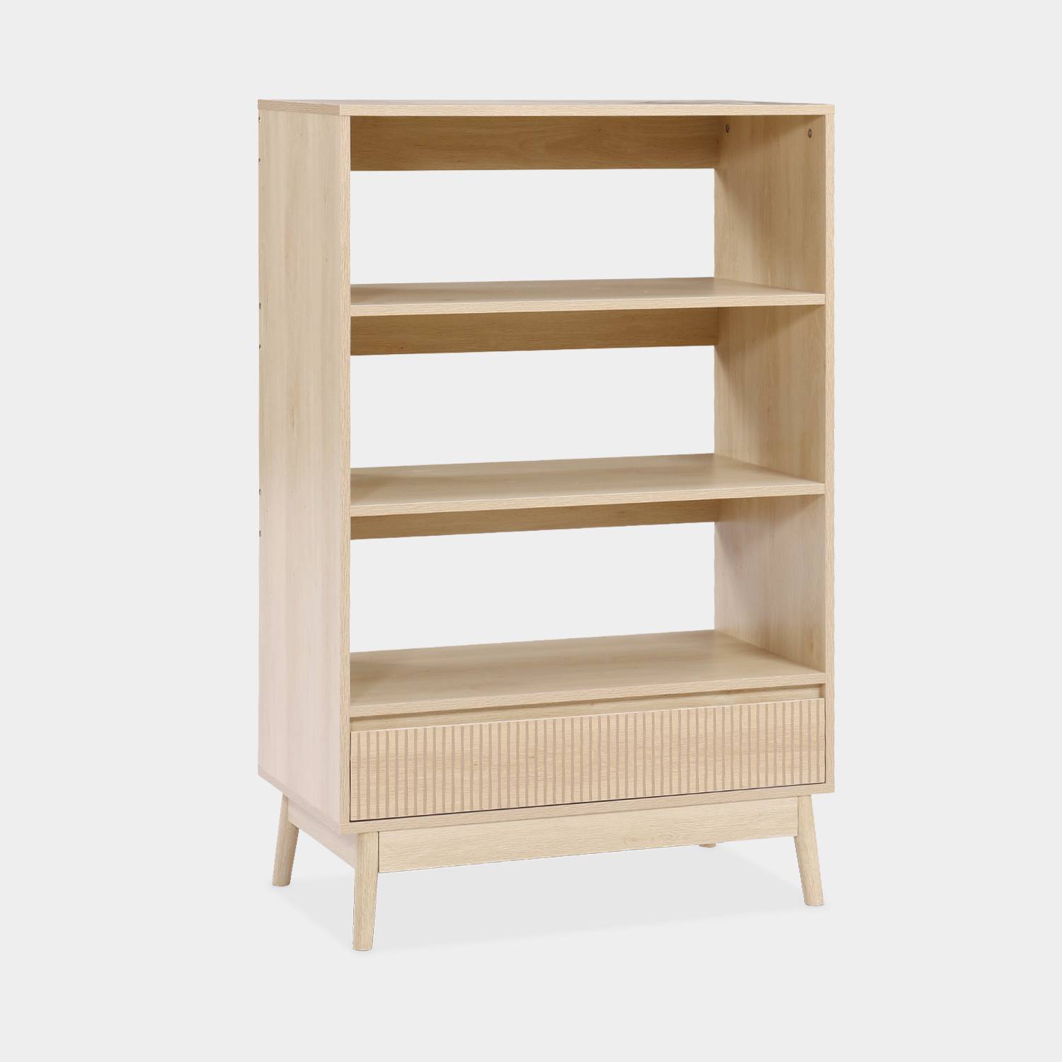3-level bookshelf with drawer, wood decor, L80xW39.5xH120cm,sweeek,Photo3