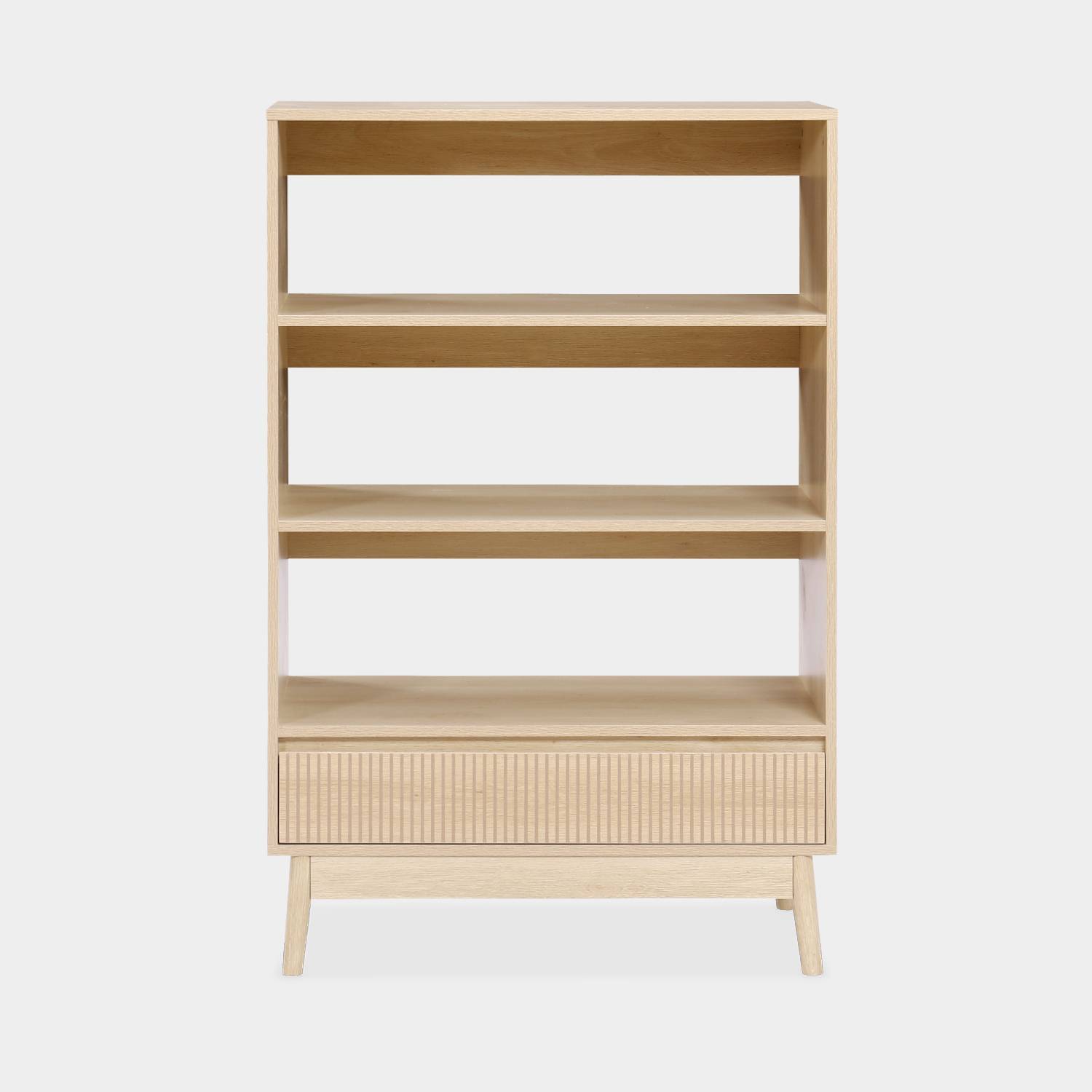 3-level bookshelf with drawer, wood decor, L80xW39.5xH120cm,sweeek,Photo4