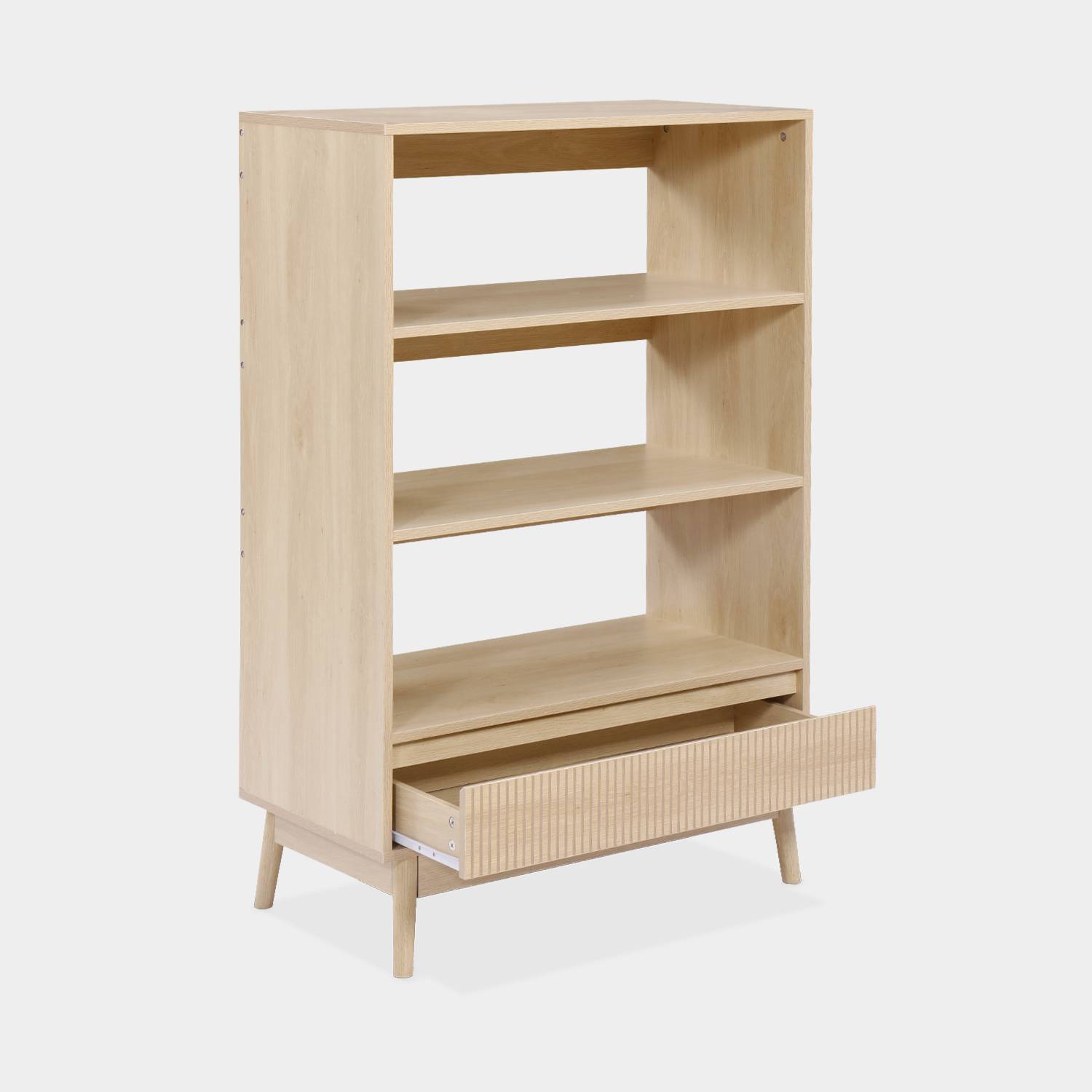 3-level bookshelf with drawer, wood decor, L80xW39.5xH120cm,sweeek,Photo5