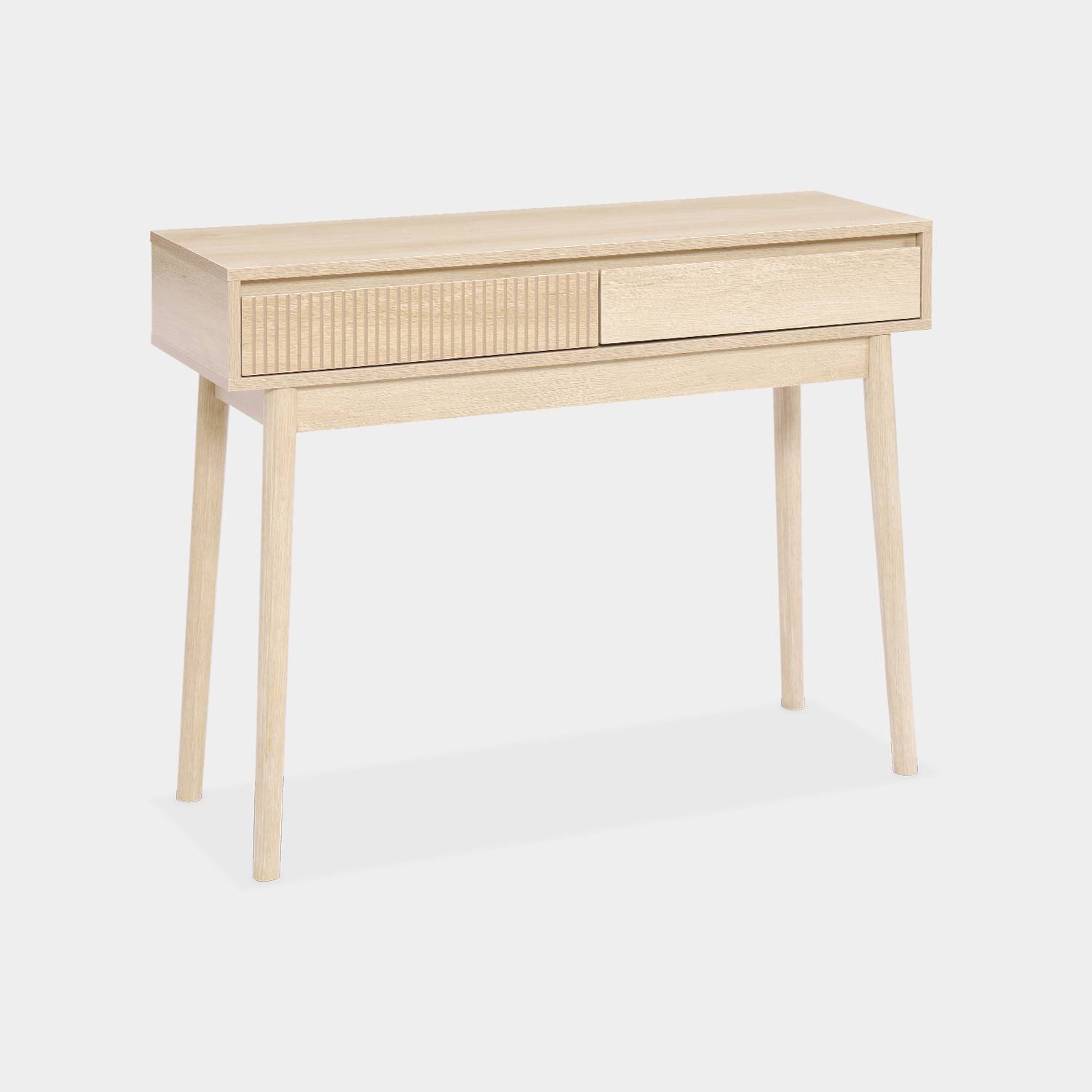 Grooved wood detail console table, 100x30x75cm, Linear, Natural wood colour,sweeek,Photo3