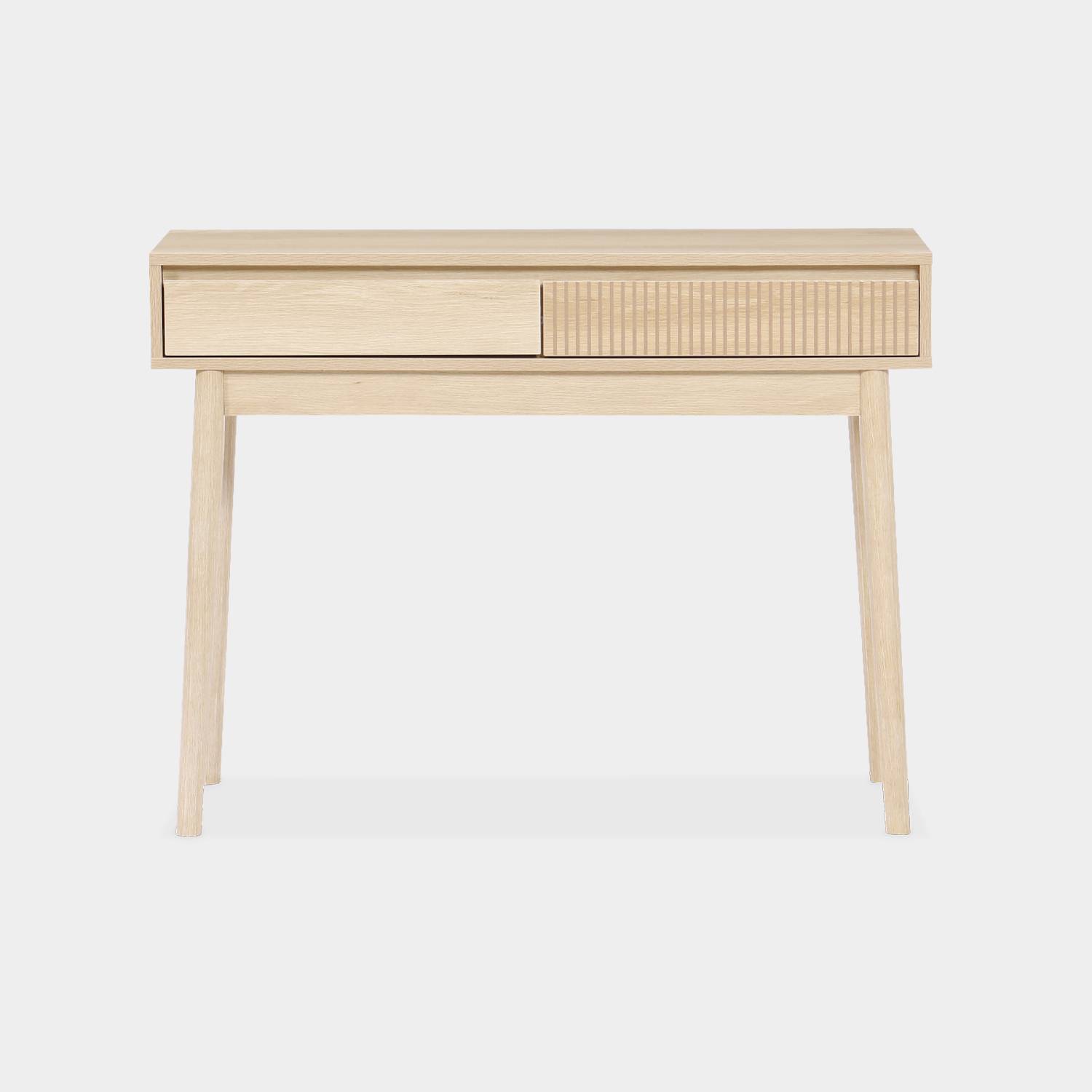 Grooved wood detail console table, 100x30x75cm, Linear, Natural wood colour Photo4