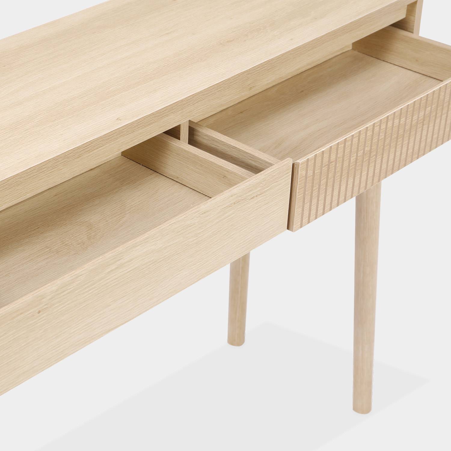 Grooved wood detail console table, 100x30x75cm, Linear, Natural wood colour,sweeek,Photo6