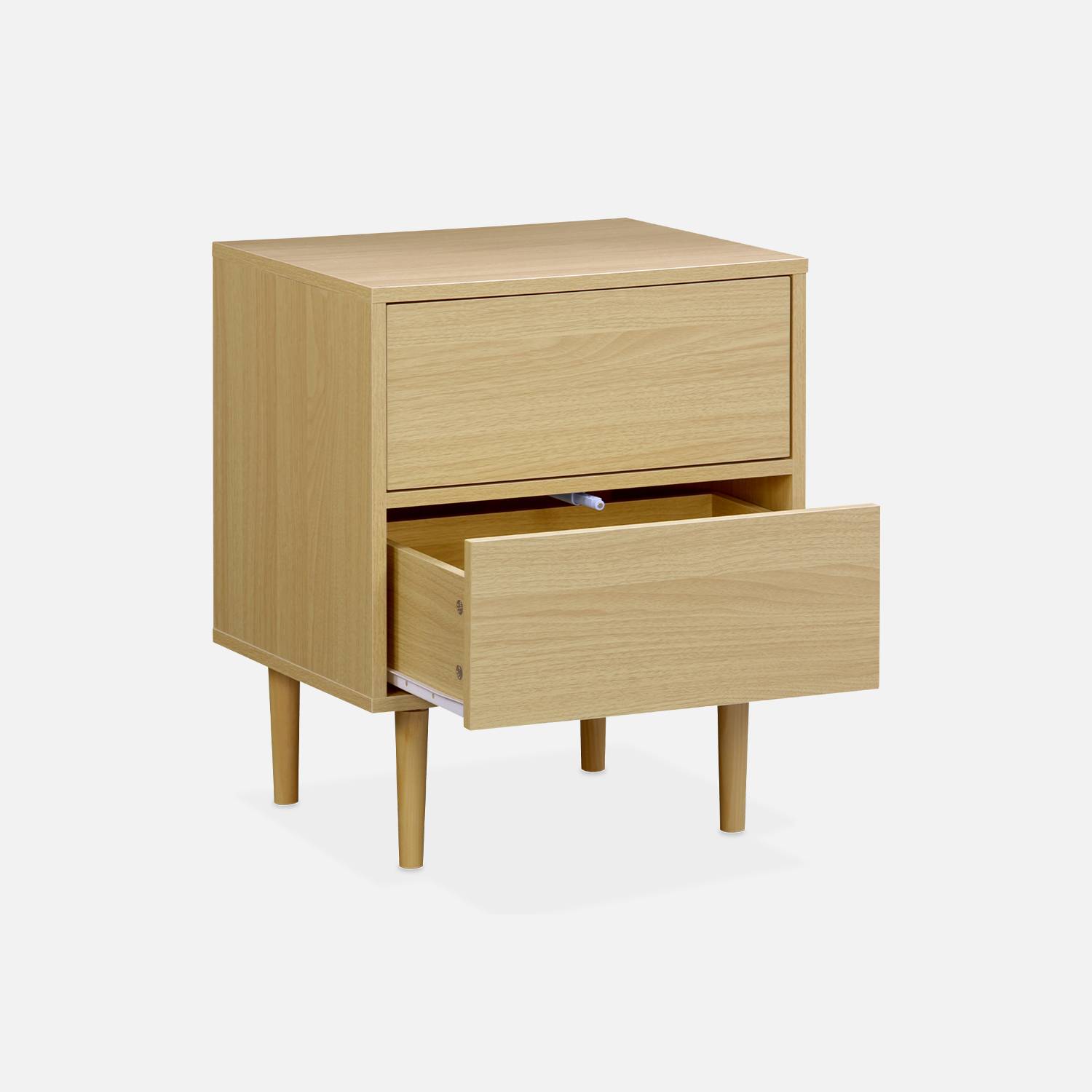 Wood-effect bedside tables with two drawers, 48x40x59cm - Mika - Wood colour,sweeek,Photo5