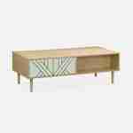 Table basse en décor bois et vert d'eau - Mika - 2 tiroirs, 2 espaces de rangement, L 120 x l 55 x H 40cm Photo2