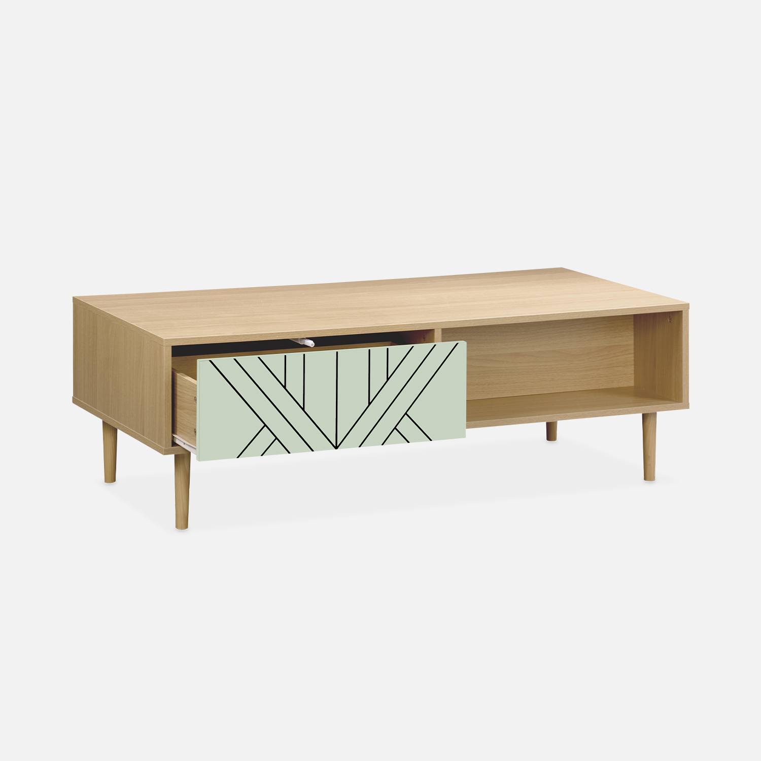 Wood-effect coffee table, 120x55x40cm, Mika, Water Green,sweeek,Photo3