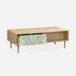 Table basse en décor bois et vert d'eau - Mika - 2 tiroirs, 2 espaces de rangement, L 120 x l 55 x H 40cm Photo3