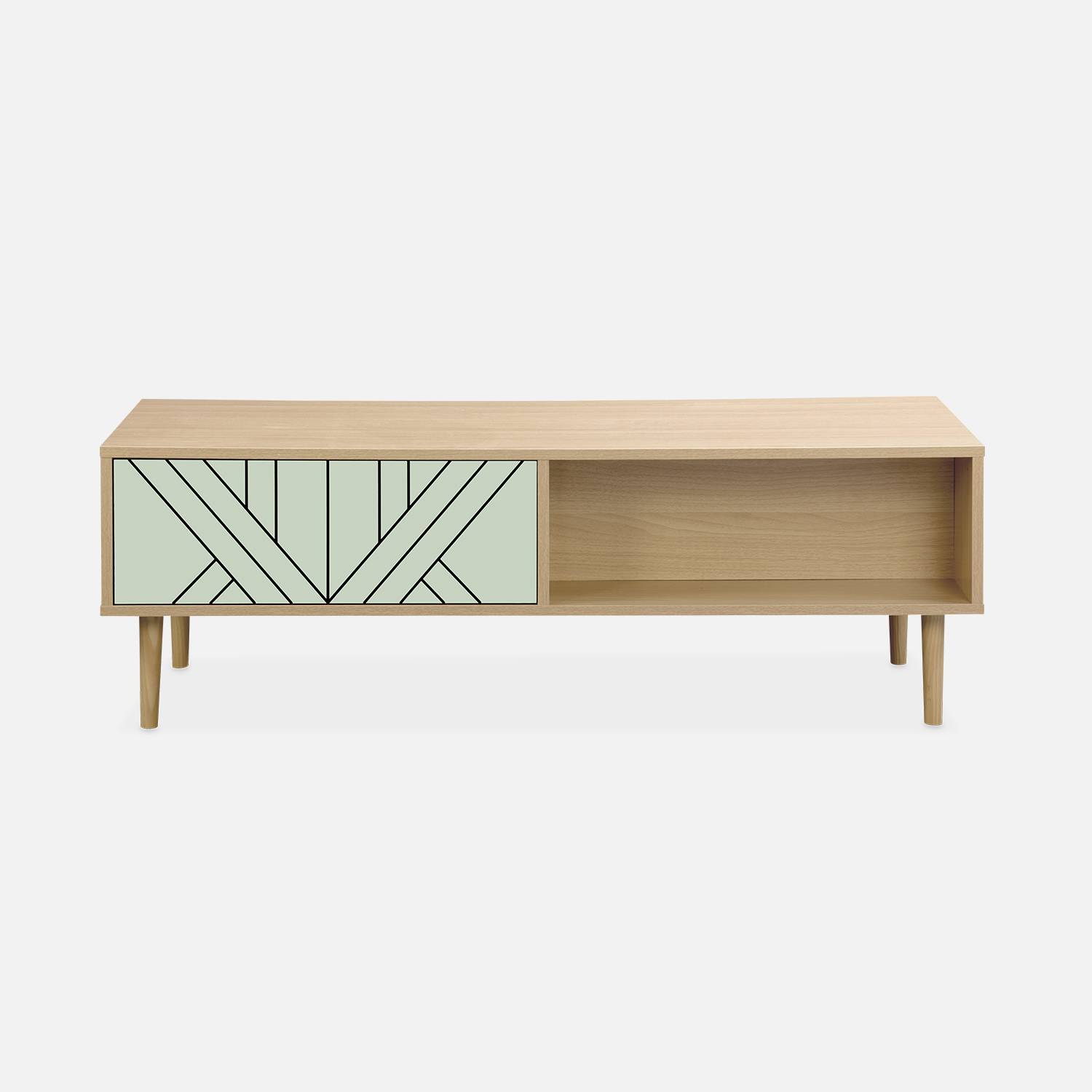 Wood-effect coffee table, 120x55x40cm, Mika, Water Green,sweeek,Photo4