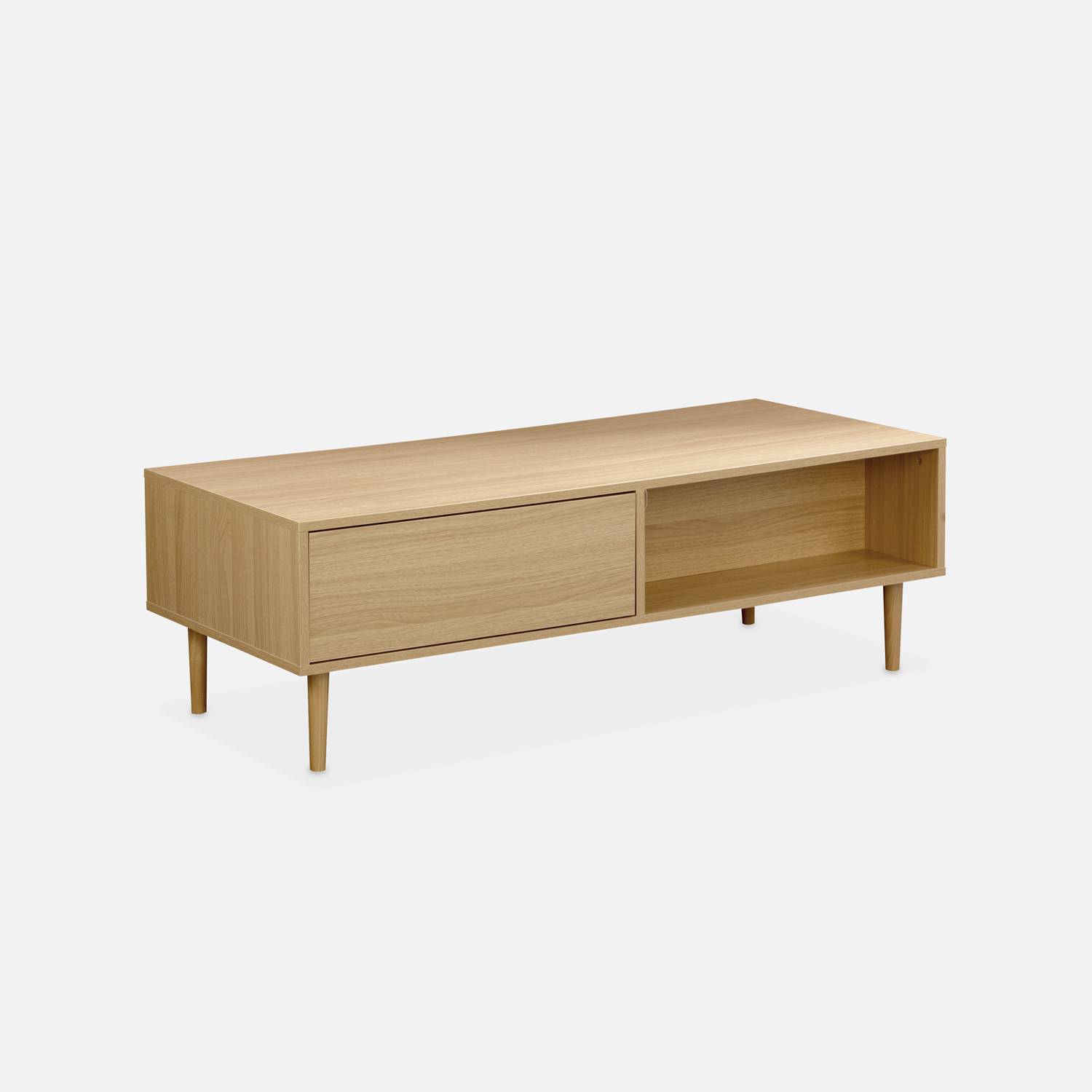 Table basse en décor bois - Mika - 2 tiroirs, 2 espaces de rangement, L 120 x l 55 x H 40cm,sweeek,Photo3