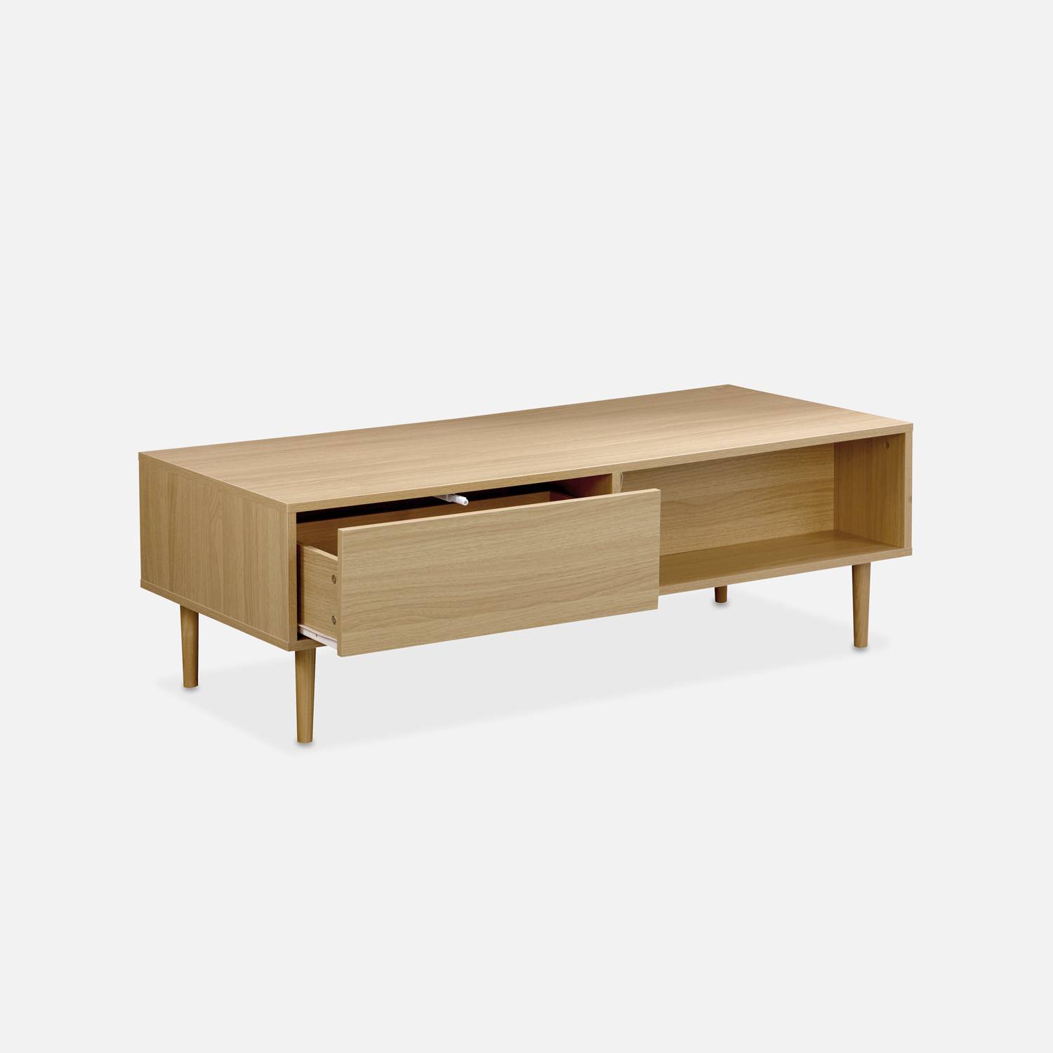 Table basse en décor bois - Mika - 2 tiroirs, 2 espaces de rangement, L 120 x l 55 x H 40cm,sweeek,Photo4