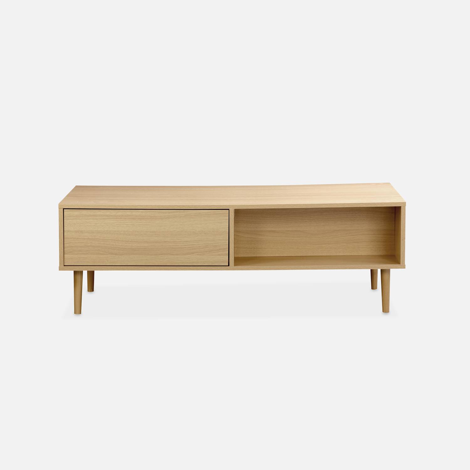 Table basse en décor bois - Mika - 2 tiroirs, 2 espaces de rangement, L 120 x l 55 x H 40cm,sweeek,Photo5