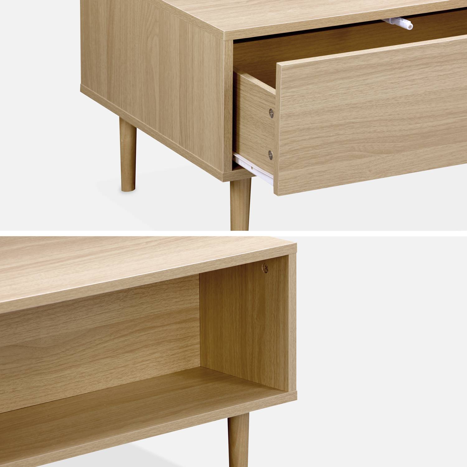 Table basse en décor bois - Mika - 2 tiroirs, 2 espaces de rangement, L 120 x l 55 x H 40cm,sweeek,Photo6