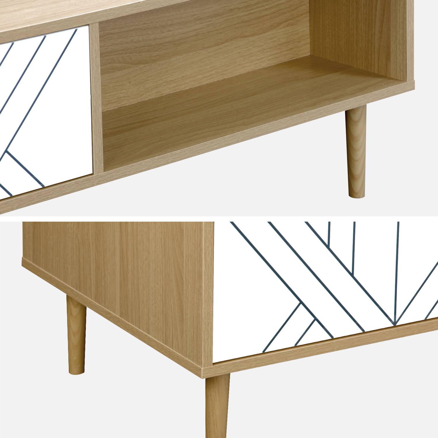 Table basse en décor bois et blanc - Mika - 2 tiroirs, 2 espaces de rangement, L 120 x l 55 x H 40cm,sweeek,Photo6