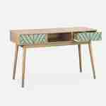 Wood-effect console table with two drawers and one storage nook, 120x48x75cm - Mika - Green Photo3