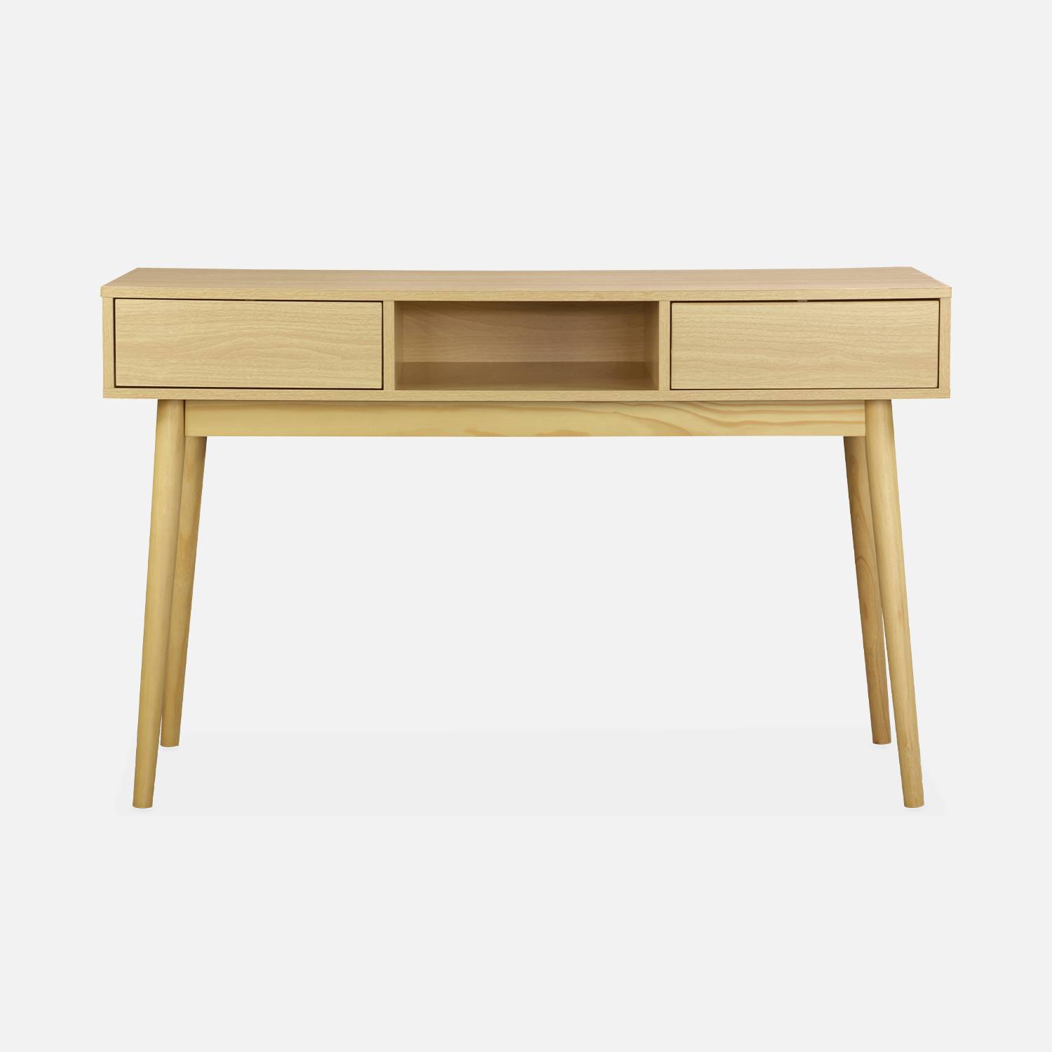 Wood-effect console table with two drawers and one storage nook, 120x48x75cm - Mika - Natural Wood colour,sweeek,Photo4