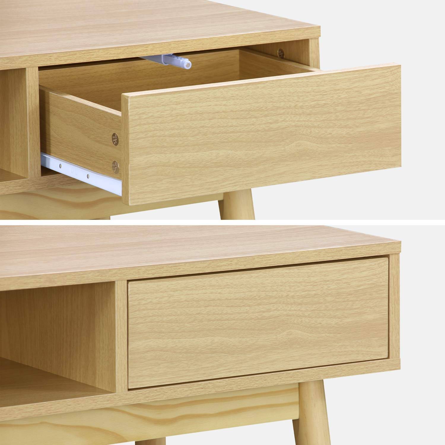 Wood-effect console table with two drawers and one storage nook, 120x48x75cm - Mika - Natural Wood colour,sweeek,Photo5