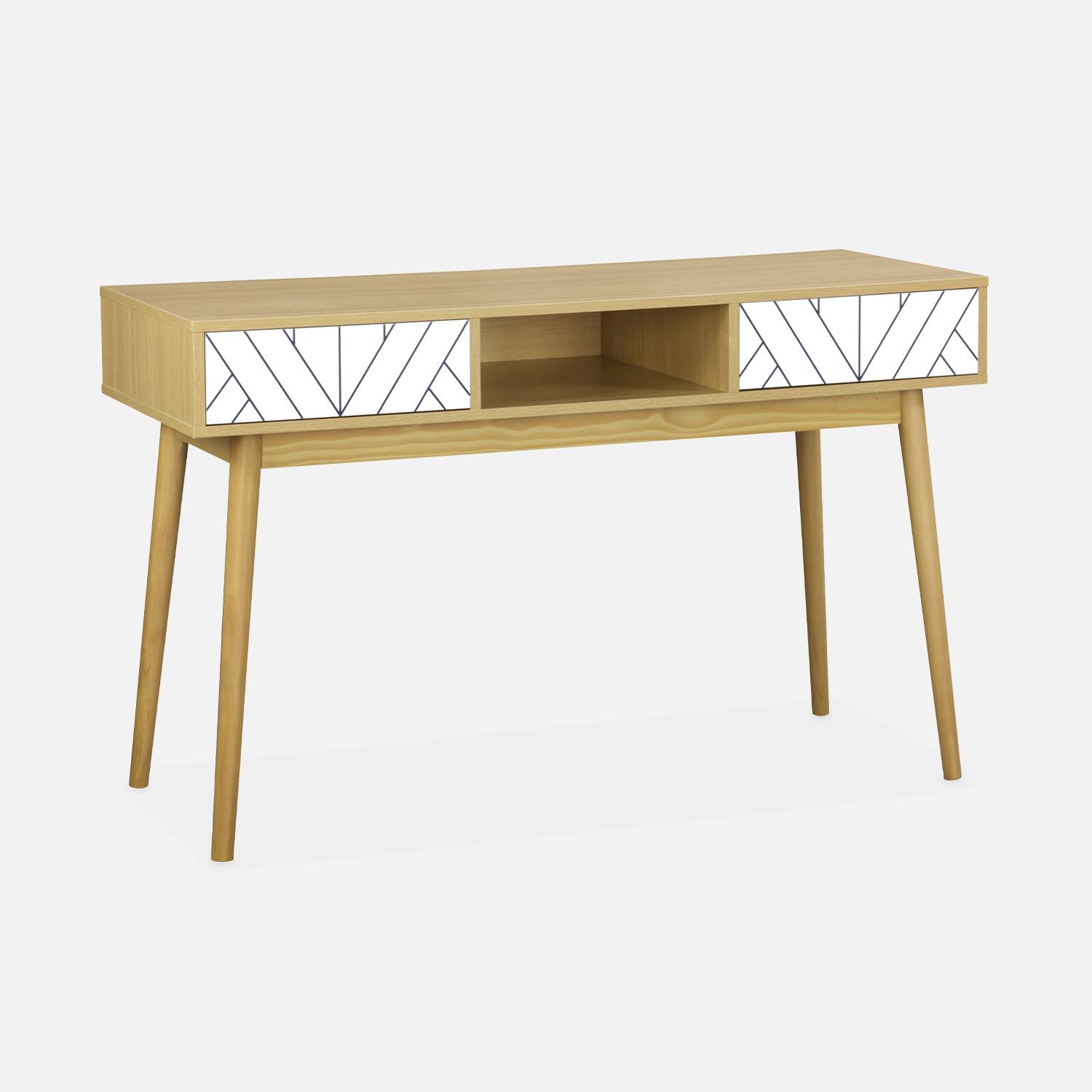 Wood-effect console table with two drawers and one storage nook, 120x48x75cm - Mika - White,sweeek,Photo5