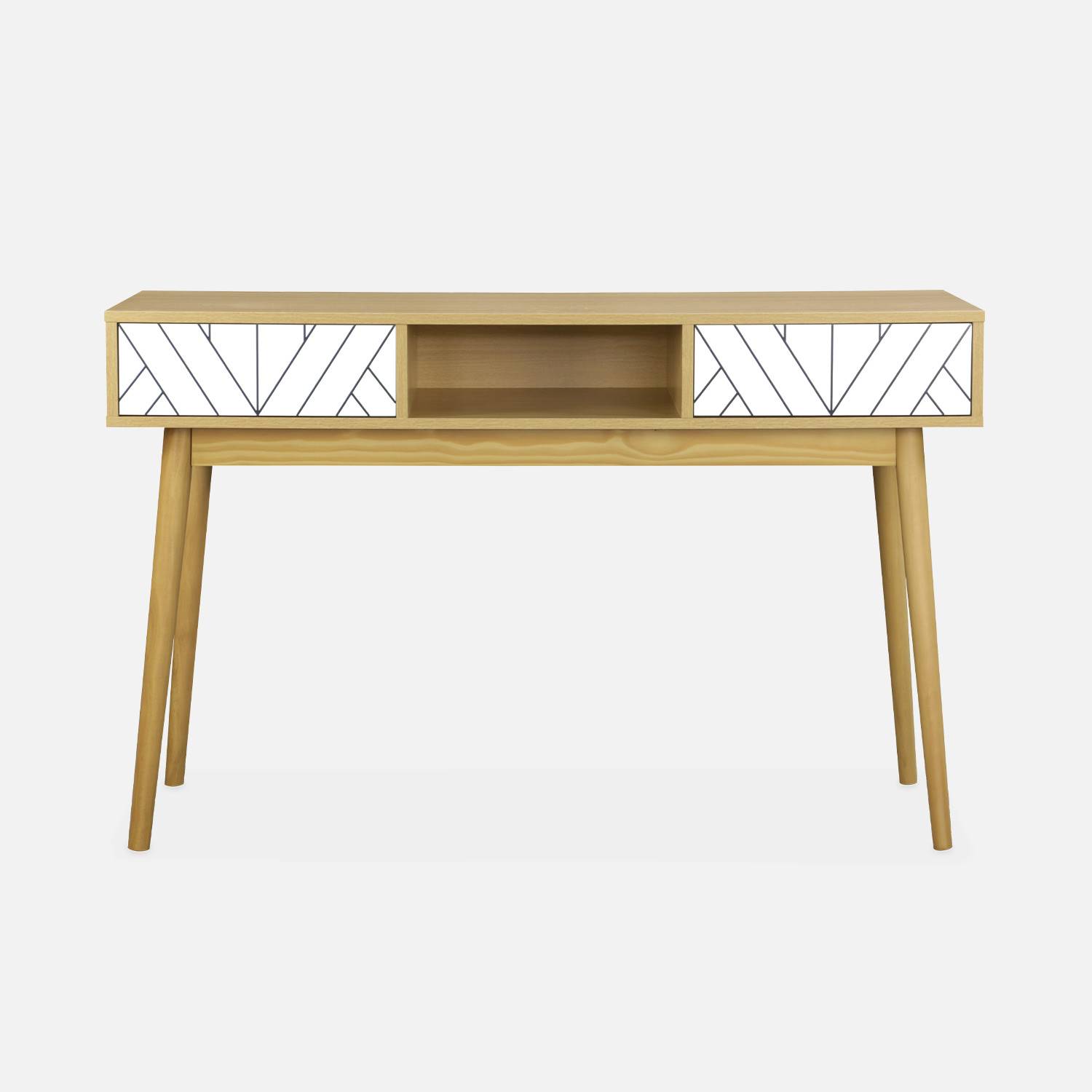 Wood-effect console table with two drawers and one storage nook, 120x48x75cm - Mika - White,sweeek,Photo7