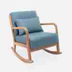 Fauteuil à bascule design en bois et tissu, 1 place, rocking chair scandinave, bleu Photo3