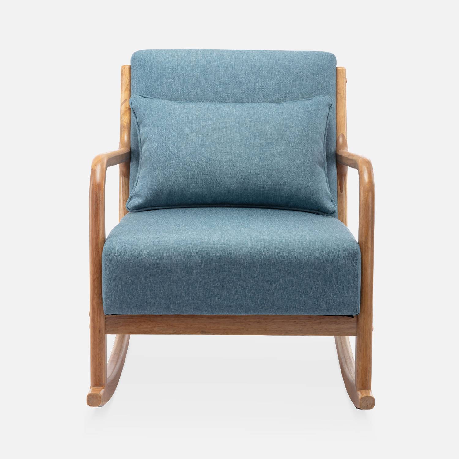 Cadeira de baloiço de design em madeira e tecido, 1 lugar, cadeira de baloiço escandinava, azul Photo4