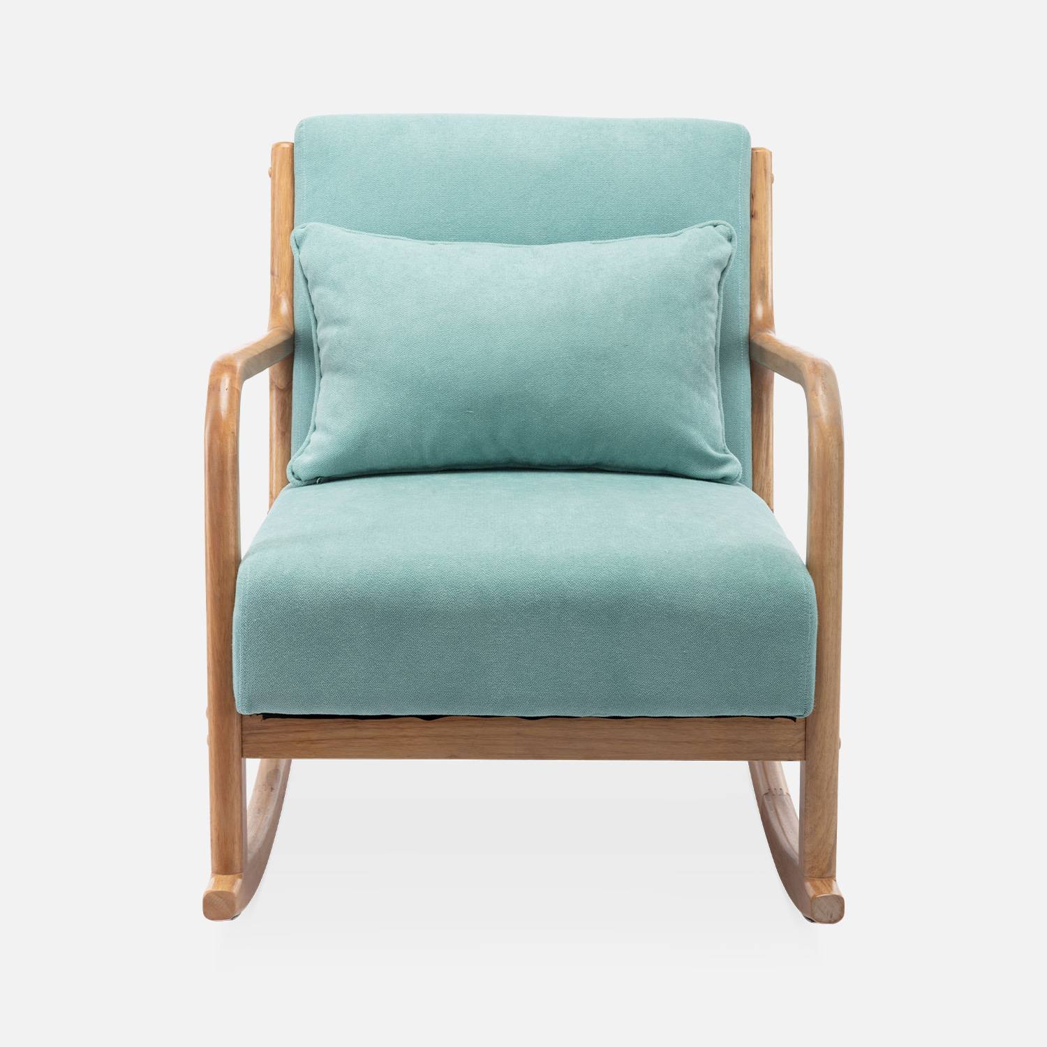 Cadeira de baloiço de design em madeira e tecido, 1 lugar, cadeira de baloiço escandinava, verde água Photo5