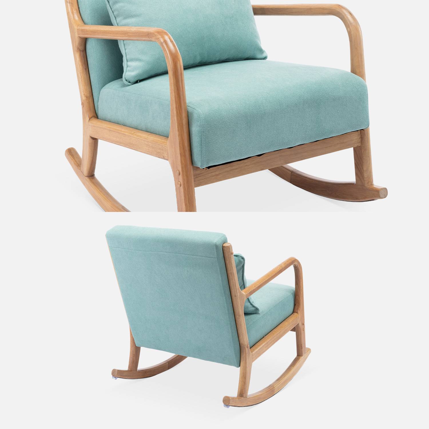 Cadeira de baloiço de design em madeira e tecido, 1 lugar, cadeira de baloiço escandinava, verde água,sweeek,Photo7