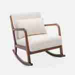 Cadeira de baloiço de design em madeira e tecido, caracóis brancos, estrutura em hevea manchada de nogueira clara Photo3