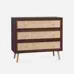Wood and cane rattan detail 3-drawer chest, 90x39x79cm - Boheme - Dark Wood colour Photo2