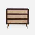Wood and cane rattan detail 3-drawer chest, 90x39x79cm - Boheme - Dark Wood colour Photo3