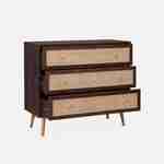 Wood and cane rattan detail 3-drawer chest, 90x39x79cm - Boheme - Dark Wood colour Photo4