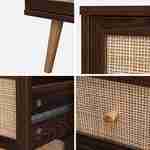 Wood and cane rattan detail 3-drawer chest, 90x39x79cm - Boheme - Dark Wood colour Photo5