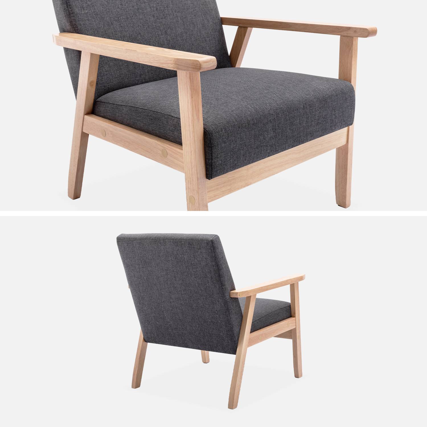 Scandinavische fauteuil van hout en donkergrijze stof, B 64 x D 69,5 x H 73cm Photo4