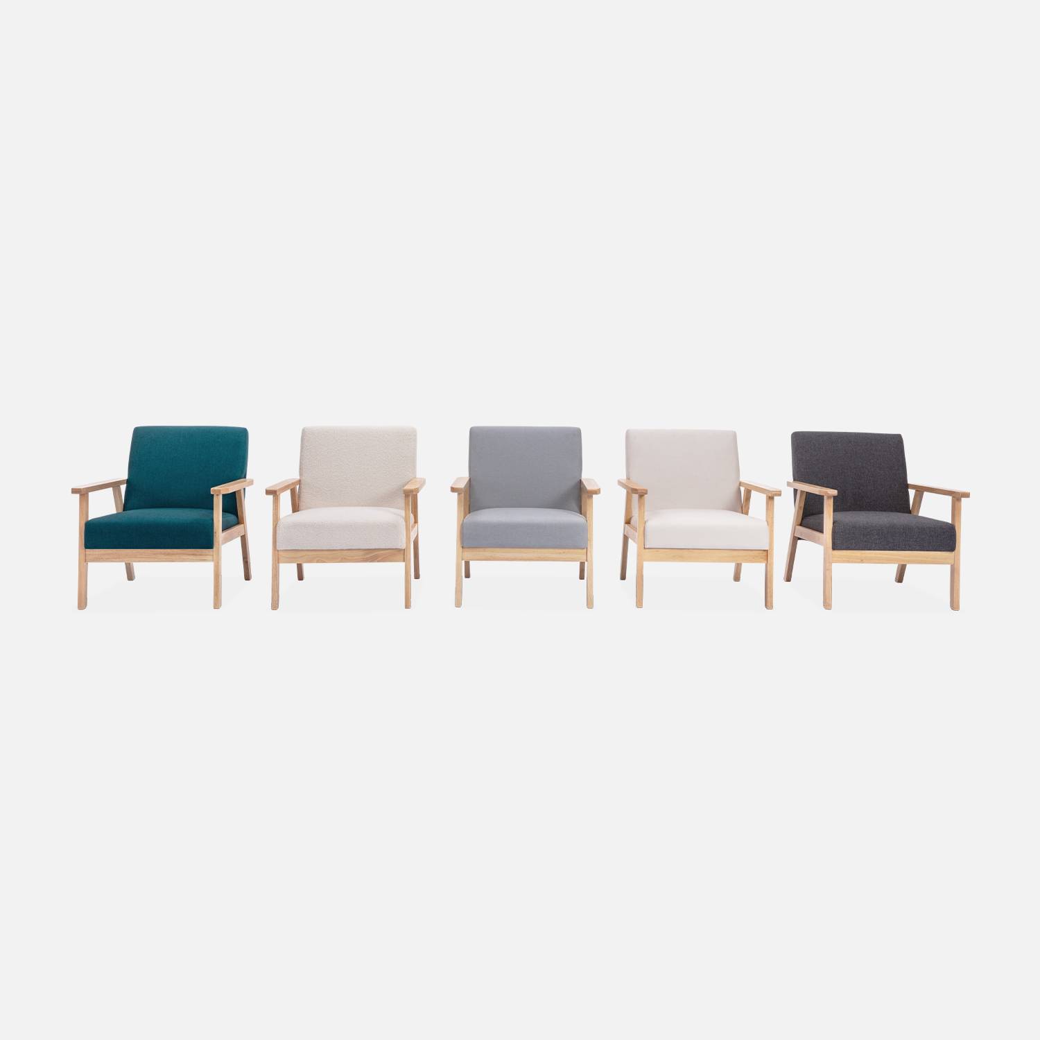 Scandinavische fauteuil van hout en donkergrijze stof, B 64 x D 69,5 x H 73cm Photo7